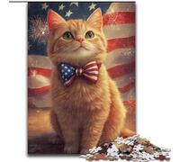 Puzzles for Adults Teens 1000pc Puzzle American Flag Cat, Analysis And Logic with Fully Interlocking Randomly Shaped Pieces for And Age 14 Years Up (size 26x38cm)