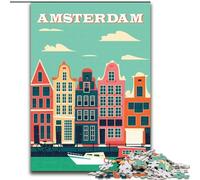 Puzzles for Adults Teens 1000pc Puzzle Amsterdam Netherlands, Games Toys Gift Unique Birthday And Gifts for And Age 14 Years Up 26x38cm
