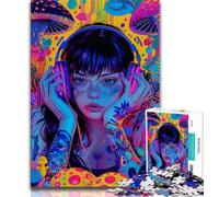Puzzles for Adults Teens 1000pc Puzzle Anime Psychedelic Girl,Help The Brain Exercise Addictive Toys to Cultivate Patience Perfect Decoration 38x26cm