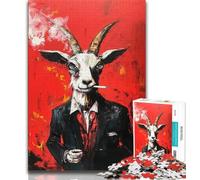 Puzzles for Adults Teens 1000pc Puzzle Basquiat Goat,Stress Reliever Difficult Challenge with Matching Poster And Trivia Sheet (75x50cm)