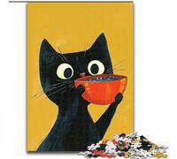 Puzzles for Adults Teens 1000pc Puzzle Black Cat Drinking Coffee Family Fun for Is Ideal As A Gift for The Whole Family for And Age 14 Years Up (size 50x75cm)