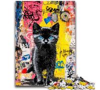 Puzzles for Adults Teens 1000pc Puzzle Black Cat Graffiti Learning Educational Toys Family Games Enhance Love between Couples 50x75cm