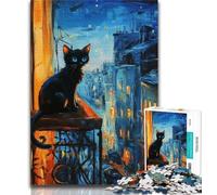 Puzzles for Adults Teens 1000pc Puzzle Black Cat in The City,Challenging Game Toys for Is Ideal As A Gift for The Whole Family (38x26cm)