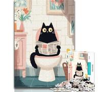 Puzzles for Adults Teens 1000pc Puzzle Black Cat Sitting on The Toilet,Challenging Game Toys for Is Ideal As A Gift for The Whole Family 38x26cm