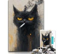 Puzzles for Adults Teens 1000pc Puzzle Black Cat Smoking,Challenging To Complete But Fun And Humorous Birthday Present,Gifts,Wall Art 38x26cm