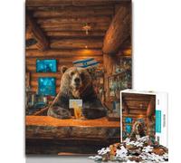 Puzzles for Adults Teens 1000pc Puzzle Brown Bear Drinking A Drink,Stress Reliever Difficult Challenge with Matching Poster And Trivia Sheet (75x50cm)