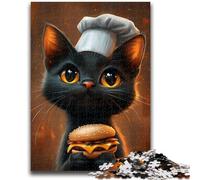 Puzzles for Adults Teens 1000pc Puzzle Cat Eating Hamburger Challenging Game And Family Play Educational Game for Birthday, Chrismas 50x75cm