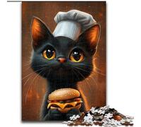 Puzzles for Adults Teens 1000pc Puzzle Cat Eating Hamburger Help The Brain Exercise Addictive Toys to Cultivate Patience Great Gift (size 26x38cm)