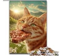 Puzzles for Adults Teens 1000pc Puzzle Cat Eating Meat Stress Reliever Difficult Challenge Is Ideal As Gifts for The Whole Family 50x75cm