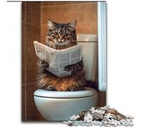 Puzzles for Adults Teens 1000pc Puzzle Cat on The Toilet, Stress Reliever Difficult Challenge Secret Santa Gifts for Age 14 Years Up (size 26x38cm)
