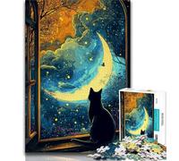 Puzzles for Adults Teens 1000pc Puzzle Cat Under The Night Sky, Great Gift for Adults,for Is Ideal As A Gift for The Whole Family for And 14 Years Old 38x26cm