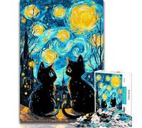 Puzzles for Adults Teens 1000pc Puzzle Cat Under The Night Sky, Great Gift for Adults,for Is Ideal As A Gift for The Whole Family for And 14 Years Old 38x26cm