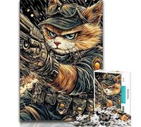 Puzzles for Adults Teens 1000pc Puzzle Cat Warrior,Stress Reliever Difficult Challenge with Matching Poster And Trivia Sheet 38x26cm