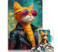 Puzzles for Adults Teens 1000pc Puzzle Cat Wearing Glasses,Challenging Game Toys for Is Ideal As A Gift for The Whole Family 38x26cm