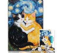 Puzzles for Adults Teens 1000pc Puzzle Cats Hugging The Night Sky,Challenging To Complete But Fun And Humorous Unique Birthday And Gifts (75x50cm)