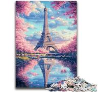Puzzles for Adults Teens 1000pc Puzzle Cherry Blossom Eiffel Tower Help The Brain Exercise Addictive Toys to Cultivate Patience Wall Decoration 50x75cm