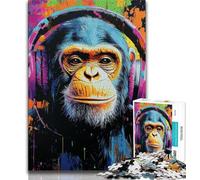 Puzzles for Adults Teens 1000pc Puzzle Chimpanzee Wearing Headphones,Challenging Game Toys for Is Ideal As A Gift for The Whole Family (75x50cm)
