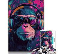 Puzzles for Adults Teens 1000pc Puzzle Chimpanzee Wearing Headphones,Vibrant And Unique Design Relaxing & Challenging Puzzle Experience 38x26cm