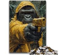 Puzzles for Adults Teens 1000pc Puzzle Chimpanzee with Gun Help The Brain Exercise Addictive Toys to Cultivate Patience Suitable for Couples 50x75cm