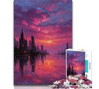 Puzzles for Adults Teens 1000pc Puzzle Cityscape Under The Setting Sun,Challenging Game Toys for Is Ideal As A Gift for The Whole Family (38x26cm)