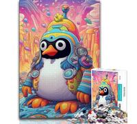 Puzzles for Adults Teens 1000pc Puzzle Colorful Art Penguin,Stress Reliever Difficult Challenge with Matching Poster And Trivia Sheet (38x26cm)