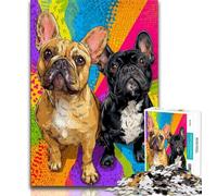Puzzles for Adults Teens 1000pc Puzzle Colorful French Bulldog,Decompressing Intellectual Educational Toy Educational Game for Birthday,Chrismas (38x26cm)