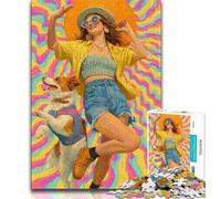Puzzles for Adults Teens 1000pc Puzzle Cowgirl Dog in Wildflowers,Toys Educational Games Stress Relieving Parent-child Interaction 75x50cm