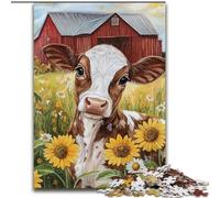 Puzzles for Adults Teens 1000pc Puzzle Farm Sunflower Cows, Stress Relief with Fully Interlocking Randomly Shaped Pieces for And 14 Years Old (Size 50x75cm)