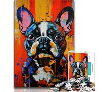 Puzzles for Adults Teens 1000pc Puzzle French Bulldog Oil Painting,Stress Reliever Difficult Challenge Is Ideal As Gifts for The Whole Family 38x26cm
