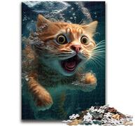 Puzzles for Adults Teens 1000pc Puzzle Funny Cat Underwater Shock Educational Game Challenge Toy Wall Decoration Unique Birthday And Xmas Gifts 50x75cm
