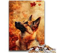 Puzzles for Adults Teens 1000pc Puzzle German Shepherd in Autumn Leaves Challenging Game And Family Play Educational Game for Birthday, Chrismas 26x38cm