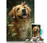 Puzzles for Adults Teens 1000pc Puzzle Golden Retriever And Butterfly,Help The Brain Exercise Addictive Toys to Cultivate Patience Perfect Decoration (38x26cm)