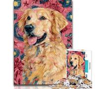 Puzzles for Adults Teens 1000pc Puzzle Golden Retriever Oil Painting,Vibrant And Unique Design Relaxing & Challenging Puzzle Experience 38x26cm