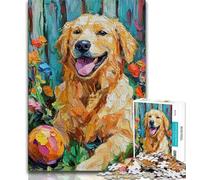 Puzzles for Adults Teens 1000pc Puzzle Happy Golden Retriever,Stress Reliever Difficult Challenge Is Ideal As Gifts for The Whole Family 38x26cm