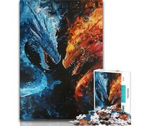 Puzzles for Adults Teens 1000pc Puzzle Ice And Fire Dragon,Educational Stress Relief Toy for Is Ideal As A Gift for The Whole Family 38x26cm