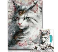 Puzzles for Adults Teens 1000pc Puzzle Japanese Ninja Cat,Stress Reliever Difficult Challenge with Matching Poster And Trivia Sheet (75x50cm)