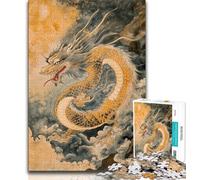 Puzzles for Adults Teens 1000pc Puzzle Japanese Wave Dragon,Stress Reliever Difficult Challenge with Matching Poster And Trivia Sheet 75x50cm