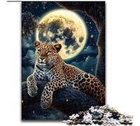 Puzzles for Adults Teens 1000pc Puzzle Leopard Under The Moon, Analysis And Logic with Fully Interlocking Randomly Shaped Pieces for And Age 14 Years Up (size 26x38cm)