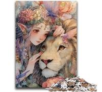 Puzzles for Adults Teens 1000pc Puzzle Lion And Elf Girl Help The Brain Exercise Addictive Toys to Cultivate Patience Suitable for Couples 26x38cm