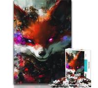 Puzzles for Adults Teens 1000pc Puzzle Mysterious Fox,Stress Reliever Difficult Challenge with Matching Poster And Trivia Sheet (75x50cm)