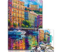 Puzzles for Adults Teens 1000pc Puzzle Painting of Napoli Italy Waterfront,Stress Reliever Difficult Challenge Is Ideal As Gifts for The Whole Family 75x50cm