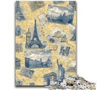 Puzzles for Adults Teens 1000pc Puzzle Paris Stamp Collage for And 14 Years And over Interesting Stress Reduction Gifts for Friends And Family 50x75cm