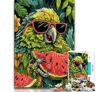 Puzzles for Adults Teens 1000pc Puzzle Parrot Eating Watermelon,Stress Reliever Difficult Challenge Is Ideal As Gifts for The Whole Family 75x50cm