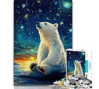 Puzzles for Adults Teens 1000pc Puzzle Polar Bear Under The Night Sky,Challenging Game Toys for Is Ideal As A Gift for The Whole Family (75x50cm)