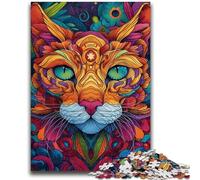 Puzzles for Adults Teens 1000pc Puzzle Psychedelic Cat Toys Educational Games Stress Relieving Suitable for Desktop Decoration 26x38cm