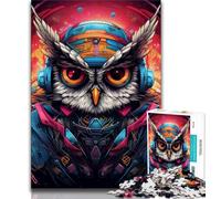 Puzzles for Adults Teens 1000pc Puzzle Psychedelic Owl,Stress Reliever Difficult Challenge with Matching Poster And Trivia Sheet (75x50cm)