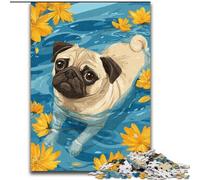 Puzzles for Adults Teens 1000pc Puzzle Pug in The Water, Analysis And Logic with Fully Interlocking Randomly Shaped Pieces for And Age 14 Years Up (size 26x38cm)