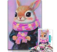 Puzzles for Adults Teens 1000pc Puzzle Rabbit Wearing Scarf,Stress Reliever Difficult Challenge Is Ideal As Gifts for The Whole Family 38x26cm