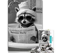 Puzzles for Adults Teens 1000pc Puzzle Raccoon Reading A Newspaper,Stress Reliever Difficult Challenge Is Ideal As Gifts for The Whole Family (38x26cm)