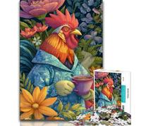 Puzzles for Adults Teens 1000pc Puzzle Rooster Drinking Coffee,Challenging Game Toys for Is Ideal As A Gift for The Whole Family (38x26cm)